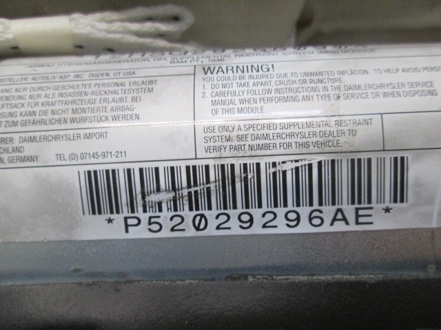 ZRACNA BLAZINA GLAVA DESNA OEM N. P52029296AE ORIGINAL REZERVNI DEL JEEP GRAND CHEROKEE WH WK MK3 (05/2005-08/2008) DIESEL LETNIK 2007