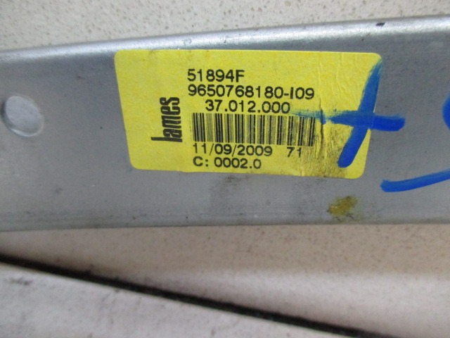 ROCNI SISTEM ZA DVIGOVANJE ZADNJEGA STEKLA  OEM N. 9650768180 ORIGINAL REZERVNI DEL PEUGEOT 207 / 207 CC R WA WC WD WK (05/2009 - 2015) BENZINA LETNIK 2009