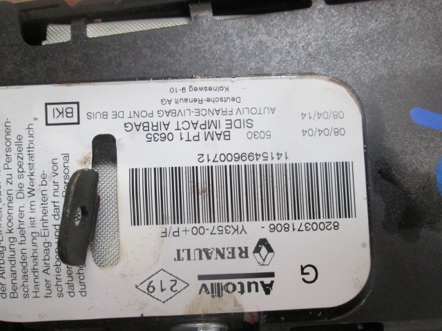 AIRBAG SPREDNJI SEDEZ OEM N. 8200371806 ORIGINAL REZERVNI DEL RENAULT MEGANE MK2 BM0/1 CM0/1 EM0/1 KM0/1 LM0/1 BER/GRANDTOUR  (10/2002 - 02/2006) DIESEL LETNIK 2004