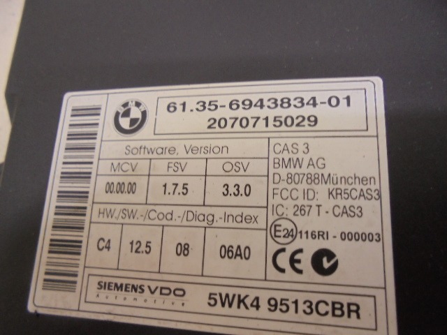KOMPLET ODKLEPANJE IN VZIG  OEM N. 58256 KIT ACCENSIONE AVVIAMENTO ORIGINAL REZERVNI DEL BMW SERIE 1 BER/COUPE/CABRIO E81/E82/E87/E88 LCI R (2007 - 2013) DIESEL LETNIK 2007