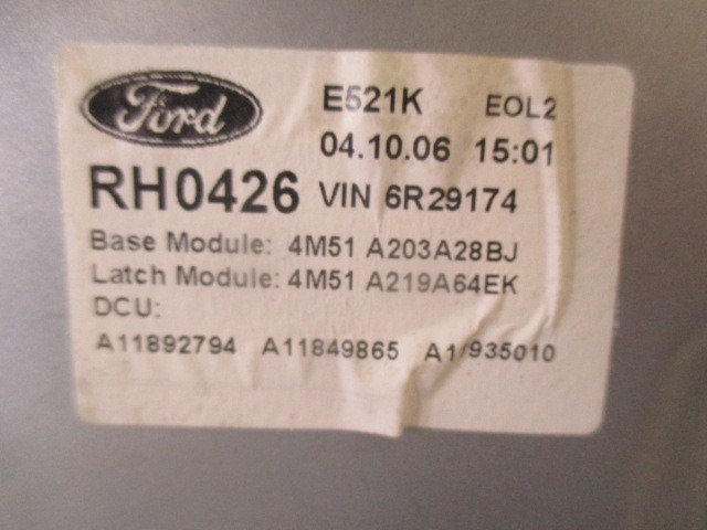 MEHANIZEM VETROBRANSKEGA STEKLA PREDNJIH VRAT OEM N. 4M51-A203A29-MK ORIGINAL REZERVNI DEL FORD FOCUS DA HCP DP MK2 BER/SW (2005 - 2008) DIESEL LETNIK 2007