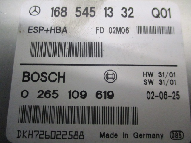 KONTROLA ESP ENOTA  OEM N. 265109619 ORIGINAL REZERVNI DEL MERCEDES CLASSE A W168 V168 R (2001 - 2005) DIESEL LETNIK 2002