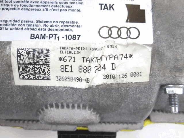 KIT AIRBAG KOMPLET OEM N. 18412 KIT AIRBAG COMPLETO ORIGINAL REZERVNI DEL AUDI A4 B7 8EC 8ED 8HE BER/SW/CABRIO (2004 - 2007) DIESEL LETNIK 2007