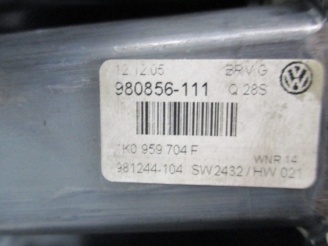 MEHANIZEM DVIGA ZADNJIH STEKEL  OEM N. 1K0959704F ORIGINAL REZERVNI DEL VOLKSWAGEN PASSAT B6 3C2 3C5 BER/SW (2005 - 09/2010)  DIESEL LETNIK 2006