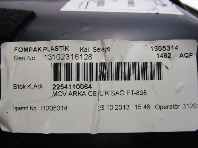 VRATNI PANEL OEM N. PNPDTFTQUBO255MV5P ORIGINAL REZERVNI DEL FIAT FIORINO / QUBO 255 (2008 - 2019) BENZINA/METANO LETNIK 2013