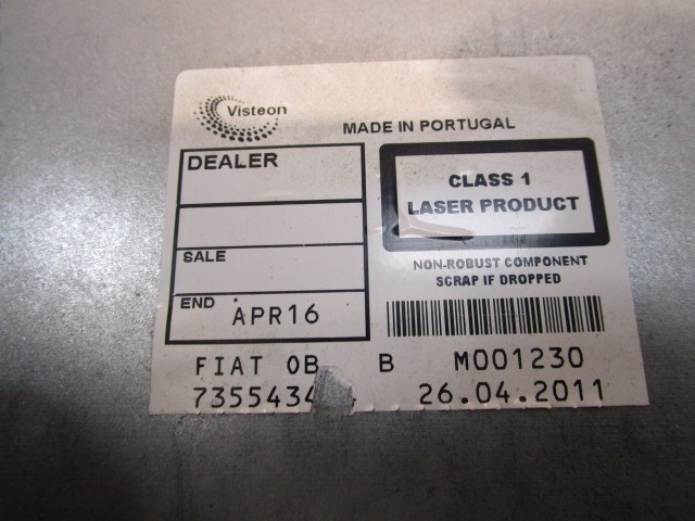 RADIO CD / OJACEVALNIK / IMETNIK HIFI OEM N. 735543404 ORIGINAL REZERVNI DEL FIAT BRAVO 198 (02/2007 - 2010) DIESEL LETNIK 2010