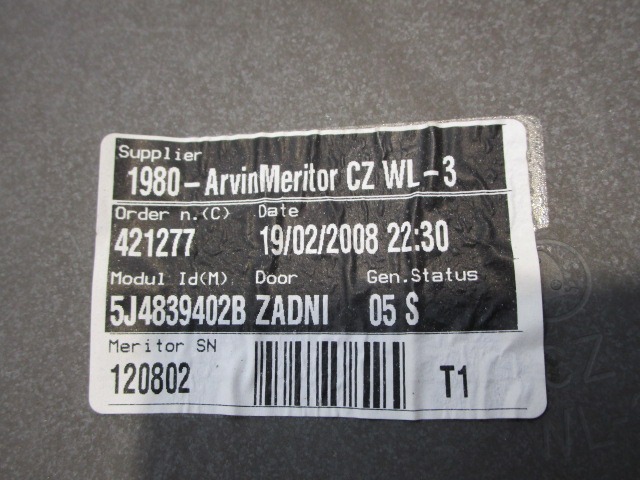 ROCNI SISTEM ZA DVIGOVANJE ZADNJEGA STEKLA  OEM N. 5J4839402B ORIGINAL REZERVNI DEL SKODA FABIA MK2 542 545 BER/SW (2007 - 2014) BENZINA LETNIK 2008