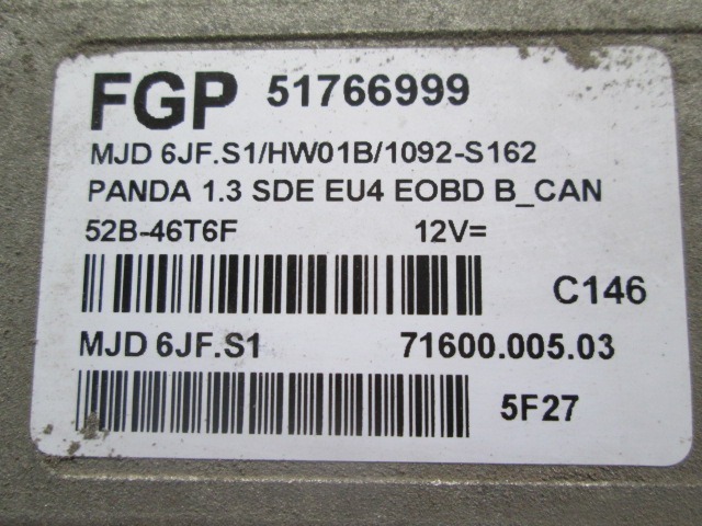 OSNOVNA KRMILNA ENOTA DDE / MODUL ZA VBRIZGAVANJE OEM N. 51766999 ORIGINAL REZERVNI DEL FIAT PANDA 169 (2003 - 08/2009) DIESEL LETNIK 2005