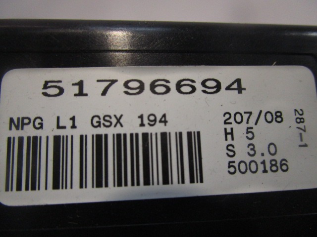 RACUNALNIK VRAT IN STEKEL OEM N. 51796694 ORIGINAL REZERVNI DEL FIAT CROMA 194 MK2 R (11-2007 - 2010) DIESEL LETNIK 2008