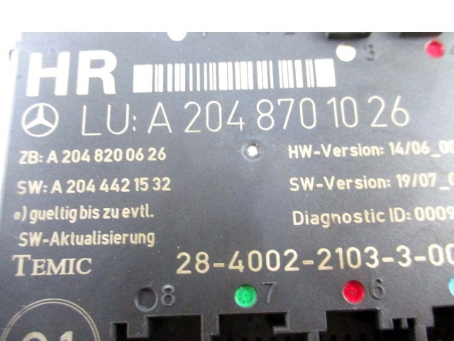 RACUNALNIK VRAT IN STEKEL OEM N. A2048701026 ORIGINAL REZERVNI DEL MERCEDES CLASSE C W204 BER/SW (2007 - 2011) DIESEL LETNIK 2008