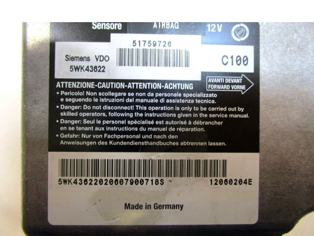 KIT AIRBAG KOMPLET OEM N. 16589 KIT AIRBAG COMPLETO ORIGINAL REZERVNI DEL FIAT MULTIPLA 186 R (2004 - 2010) BENZINA/METANO LETNIK 2006