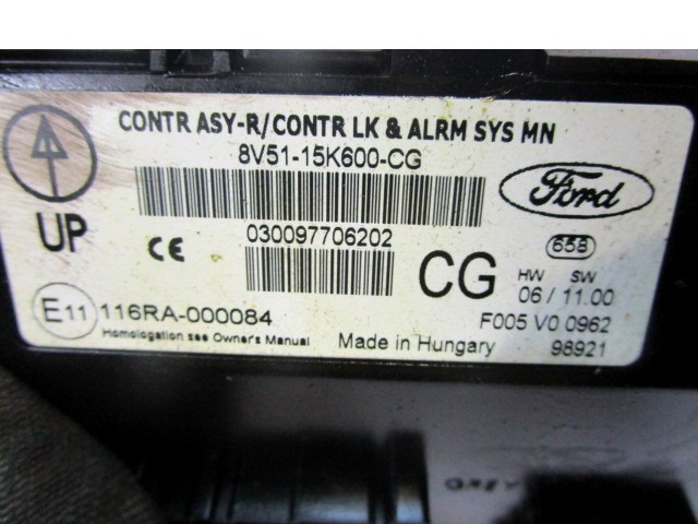 KOMPLET ODKLEPANJE IN VZIG  OEM N. 28238 KIT ACCENSIONE AVVIAMENTO ORIGINAL REZERVNI DEL FORD FIESTA CB1 CNN MK6 (09/2008 - 11/2012) BENZINA/GPL LETNIK 2009