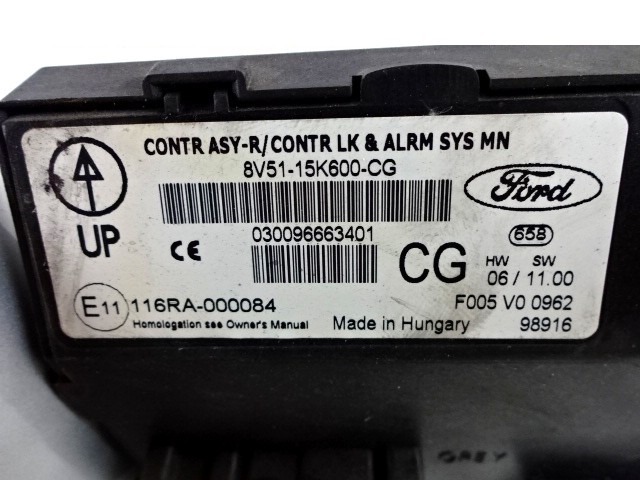 KOMPLET ODKLEPANJE IN VZIG  OEM N. 33333 KIT ACCENSIONE AVVIAMENTO ORIGINAL REZERVNI DEL FORD FIESTA CB1 CNN MK6 (09/2008 - 11/2012) BENZINA/GPL LETNIK 2009