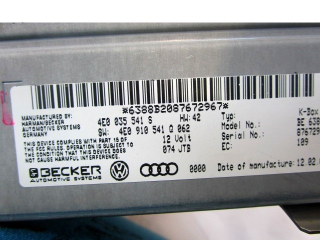 REZERVNI DELI, RADIJSKO-NAVIGACIJSKE NAPRAVE OEM N. 4L0864261D 4L0910110B 8T0919603C 4E0035541S ORIGINAL REZERVNI DEL AUDI Q7 4L (2005 - 2015) DIESEL LETNIK 2008