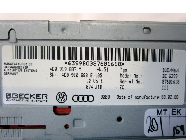 REZERVNI DELI, RADIJSKO-NAVIGACIJSKE NAPRAVE OEM N. 4L0864261D 4L0910110B 8T0919603C 4E0035541S ORIGINAL REZERVNI DEL AUDI Q7 4L (2005 - 2015) DIESEL LETNIK 2008
