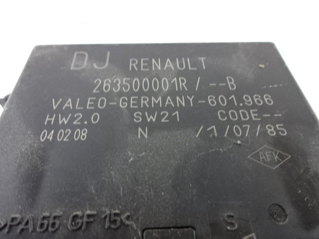 ECU PARKIRNI SENZORJI OEM N. 263500001R ORIGINAL REZERVNI DEL RENAULT LAGUNA BT0/1 KT0/1 MK3 BER/SW (10/2007 - 08/2010) DIESEL LETNIK 2008