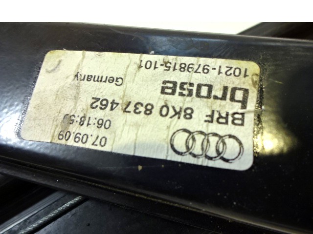 MEHANIZEM VETROBRANSKEGA STEKLA PREDNJIH VRAT OEM N. 8K0837462 ORIGINAL REZERVNI DEL AUDI A4 B8 8K2 BER/SW/CABRIO (2007 - 11/2015) DIESEL LETNIK 2011