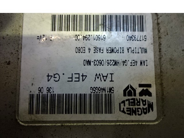 KOMPLET ODKLEPANJE IN VZIG  OEM N. 16589 KIT ACCENSIONE AVVIAMENTO ORIGINAL REZERVNI DEL FIAT MULTIPLA 186 R (2004 - 2010) BENZINA/METANO LETNIK 2006