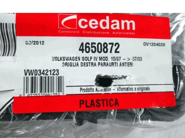 MASKA ODBIJACA OEM N. 4650872 ORIGINAL REZERVNI DEL VOLKSWAGEN GOLF IV 1J1 1E7 1J5 MK4 BER/SW (1998 - 2004) DIESEL LETNIK 1998