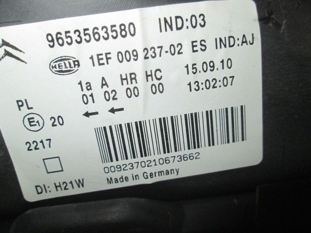 SPREDNJI DESNI ZAROMETI OEM N. 9653563580 ORIGINAL REZERVNI DEL CITROEN C4 PICASSO/GRAND PICASSO MK1 (2006 - 08/2013) DIESEL LETNIK 2009