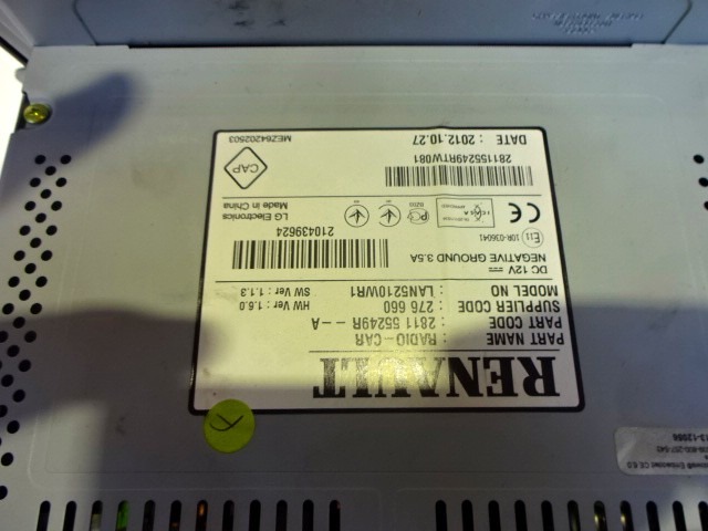 REZERVNI DELI, RADIJSKO-NAVIGACIJSKE NAPRAVE OEM N. 281155249R ORIGINAL REZERVNI DEL RENAULT CLIO BH KH MK4 (2012 - 2019)BENZINA LETNIK 2013