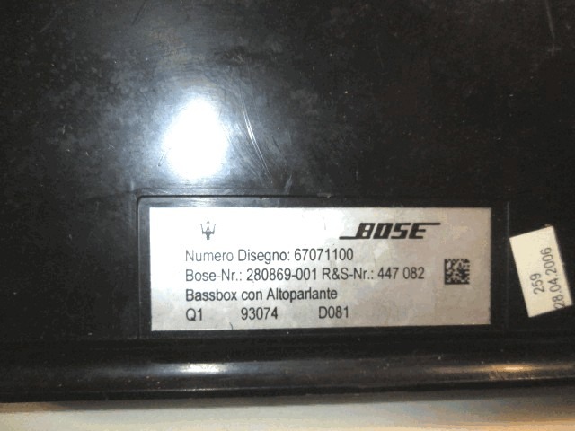 ZVOCNIKI OEM N. 280869-001 ORIGINAL REZERVNI DEL MASERATI QUATTROPORTE MK5 (2003 - 2012)BENZINA LETNIK 2007