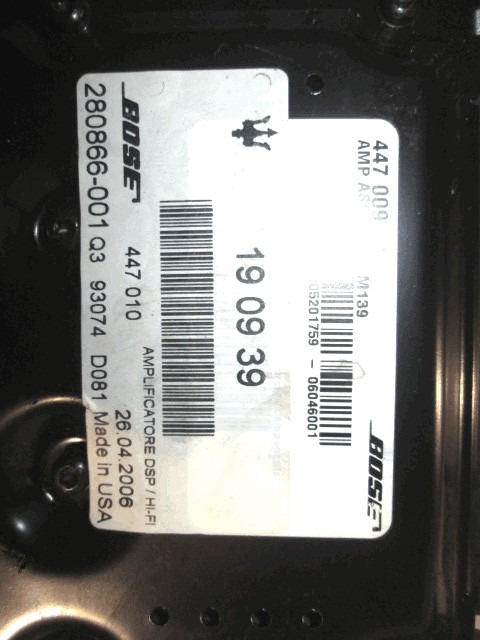 ZVOCNIKI OEM N. 280866-001 ORIGINAL REZERVNI DEL MASERATI QUATTROPORTE MK5 (2003 - 2012)BENZINA LETNIK 2007