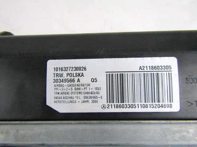 AIRBAG SOPOTNIK OEM N. A2118603305 ORIGINAL REZERVNI DEL MERCEDES CLASSE E W211 S211 R BER/SW (06/2006 - 2009)DIESEL LETNIK 2006