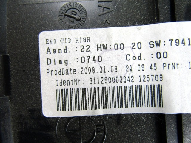 REZERVNI DELI, RADIJSKO-NAVIGACIJSKE NAPRAVE OEM N. 65839170702 ORIGINAL REZERVNI DEL BMW SERIE 5 E60 E61 (2003 - 2010) DIESEL LETNIK 2008