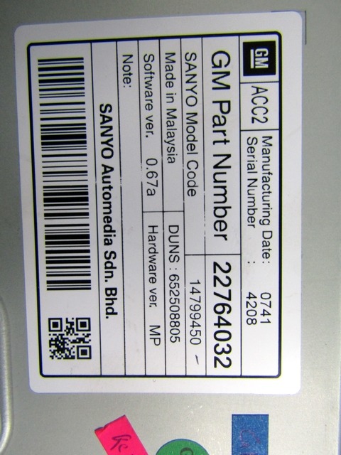 REZERVNI DELI, RADIJSKO-NAVIGACIJSKE NAPRAVE OEM N. 22790016 22764032 13346053 ORIGINAL REZERVNI DEL OPEL ASTRA J P10 5P/3P/SW (2010 - 2015) DIESEL LETNIK 2011