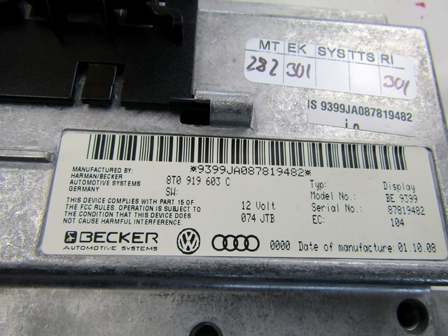 REZERVNI DELI, RADIJSKO-NAVIGACIJSKE NAPRAVE OEM N. 8T0919603C ORIGINAL REZERVNI DEL AUDI A4 B8 8K2 BER/SW/CABRIO (2007 - 11/2015) DIESEL LETNIK 2008