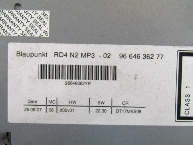 RADIO CD / OJACEVALNIK / IMETNIK HIFI OEM N. 9664636277 ORIGINAL REZERVNI DEL PEUGEOT 407 6C 6D 6E BER/SW (2004 - 06/2008) DIESEL LETNIK 2008