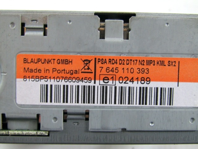 RADIO CD / OJACEVALNIK / IMETNIK HIFI OEM N. 9664636277 ORIGINAL REZERVNI DEL PEUGEOT 407 6C 6D 6E BER/SW (2004 - 06/2008) DIESEL LETNIK 2008