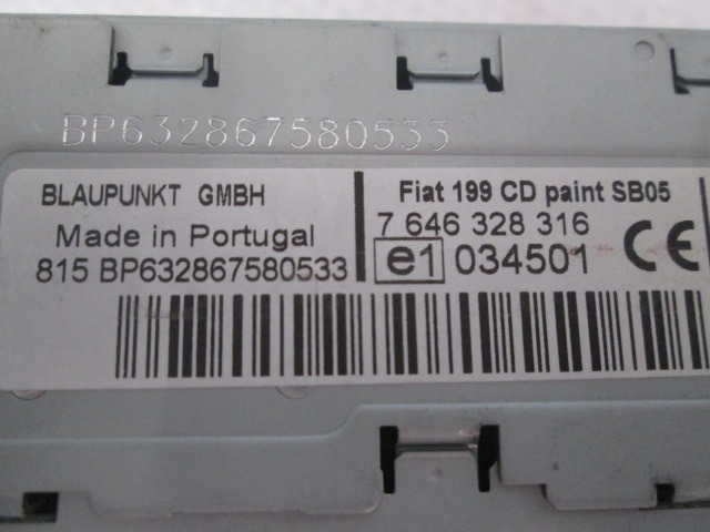 RADIO CD / OJACEVALNIK / IMETNIK HIFI OEM N. 7646328316 ORIGINAL REZERVNI DEL FIAT GRANDE PUNTO 199 (2005 - 2012) DIESEL LETNIK 2006