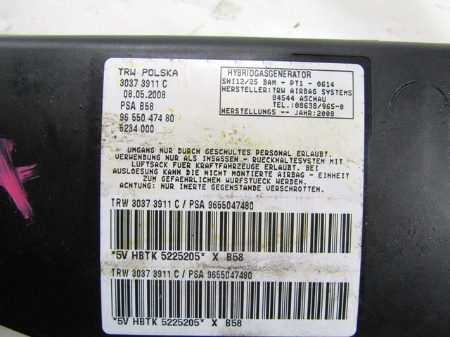 AIRBAG SPREDNJI SEDEZ OEM N. 9655047480 ORIGINAL REZERVNI DEL CITROEN C4 PICASSO/GRAND PICASSO MK1 (2006 - 08/2013) DIESEL LETNIK 2008