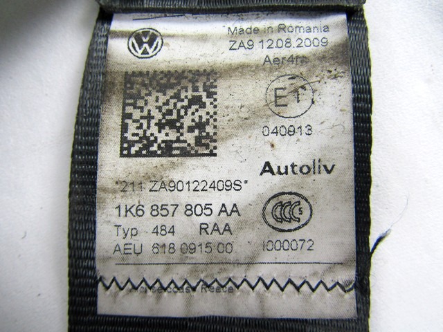 VARNOSTNI PAS OEM N. 1K6857805AA ORIGINAL REZERVNI DEL VOLKSWAGEN GOLF VI 5K1 517 AJ5 MK6 (2008-2012) DIESEL LETNIK 2009