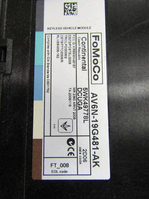 KONTROLA UDOBJA (BLUE & ME) OEM N. AV6N-19G481-AK ORIGINAL REZERVNI DEL FORD CMAX GRAND CMAX MK2 DXA-CB7 DXA-CEU (2010 - 03/2015) DIESEL LETNIK 2012