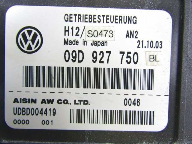 KRMILNA ENOTA AVTOMATSKI MENJALNIK OEM N. 09D927750 ORIGINAL REZERVNI DEL PORSCHE CAYENNE 9PA MK1 (2003 -2008) BENZINA LETNIK 2004