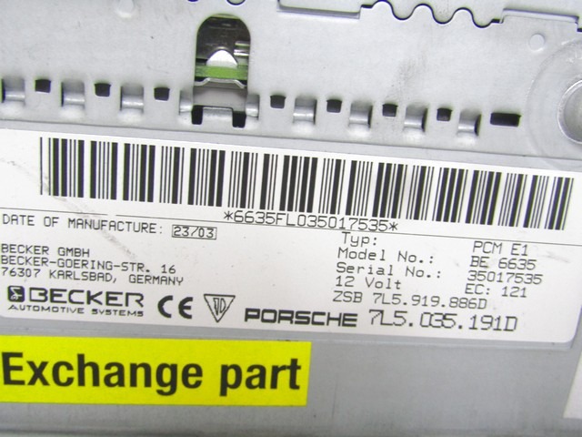 REZERVNI DELI, RADIJSKO-NAVIGACIJSKE NAPRAVE OEM N. 7L5035191D ORIGINAL REZERVNI DEL PORSCHE CAYENNE 9PA MK1 (2003 -2008) BENZINA LETNIK 2004