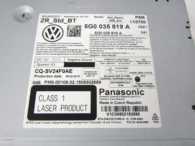RADIO CD / OJACEVALNIK / IMETNIK HIFI OEM N. 5G0035819A ORIGINAL REZERVNI DEL VOLKSWAGEN GOLF VII 5G1 BQ1 BE1 BE2 BA5 BV5 MK7 (2012 - 2017)DIESEL LETNIK 2015