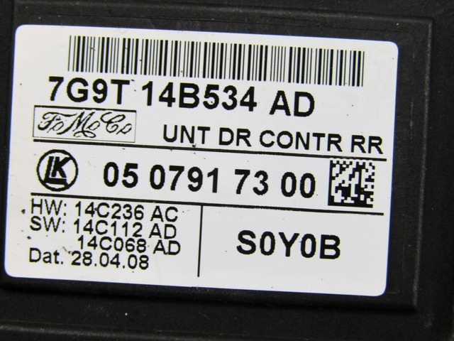 RACUNALNIK VRAT IN STEKEL OEM N. 7G9T14B534AD ORIGINAL REZERVNI DEL FORD GALAXY WA6 MK2 (2006 - 2015)DIESEL LETNIK 2008