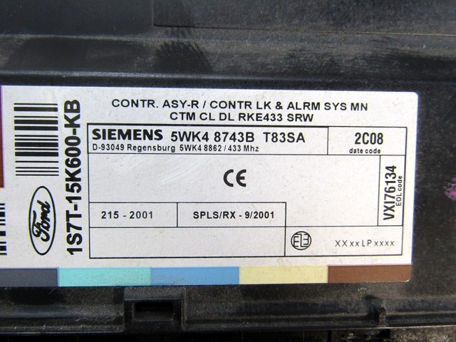 KOMPLET ODKLEPANJE IN VZIG  OEM N. 16454 KIT ACCENSIONE AVVIAMENTO ORIGINAL REZERVNI DEL FORD MONDEO B5Y B4Y BWY MK2 BER/SW (2000 - 2007) DIESEL LETNIK 2002