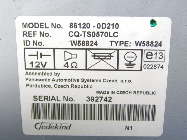 RADIO CD / OJACEVALNIK / IMETNIK HIFI OEM N. 86120-0D210 ORIGINAL REZERVNI DEL TOYOTA YARIS P9 MK2 (01/2006 - 2009) BENZINA LETNIK 2007