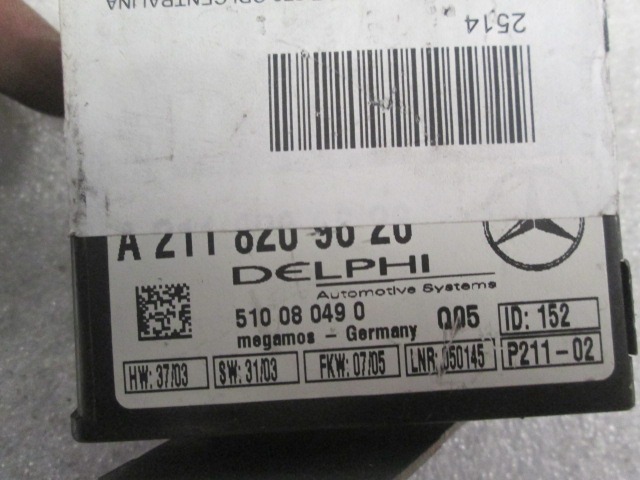 RACUNALNIK AVTOALARMA/BLOKADA MOTORJA OEM N.  ORIGINAL REZERVNI DEL MERCEDES CLASSE E W211 S211 BER/SW (03/2002 - 05/2006) DIESEL LETNIK 2006