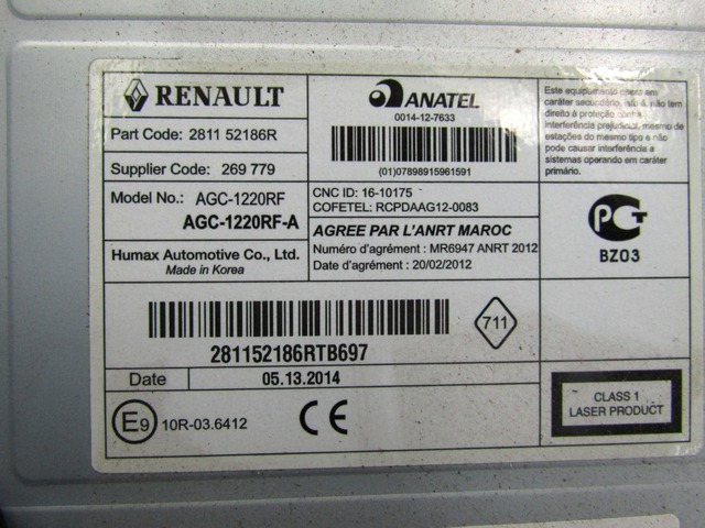 RADIO CD / OJACEVALNIK / IMETNIK HIFI OEM N. 281152186R ORIGINAL REZERVNI DEL DACIA LOGAN MK1 (2004 - 2013) BENZINA LETNIK 2012