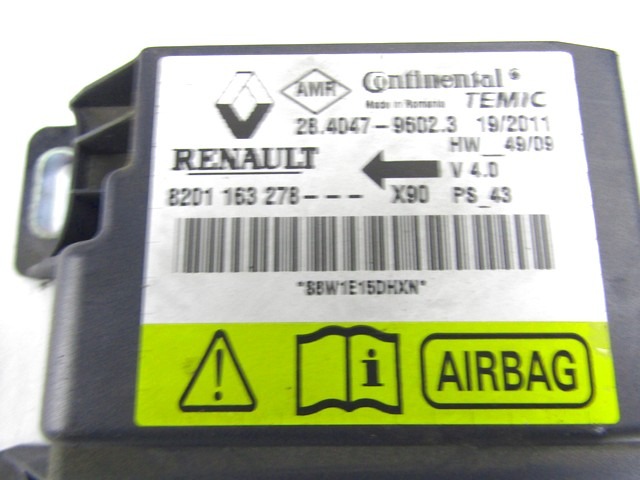 KIT AIRBAG KOMPLET OEM N. 8201163278 ORIGINAL REZERVNI DEL DACIA SANDERO MK1 (2008 - 2012) BENZINA/GPL LETNIK 2011