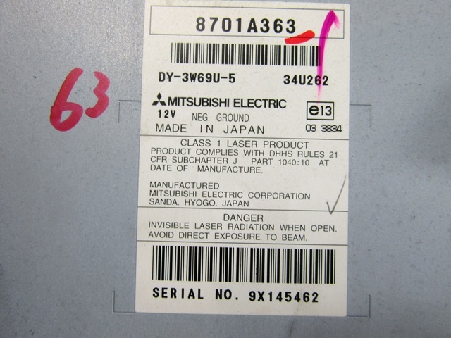 RADIO CD / OJACEVALNIK / IMETNIK HIFI OEM N. 8701A363 ORIGINAL REZERVNI DEL CITROEN C-CROSSER (2007 - 2012)DIESEL LETNIK 2010