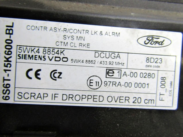 CENTRALNO ZAKLEPANJE OEM N. 6S6T-15K600-BL ORIGINAL REZERVNI DEL FORD FIESTA JH JD MK5 R (2005 - 2008) BENZINA LETNIK 2008