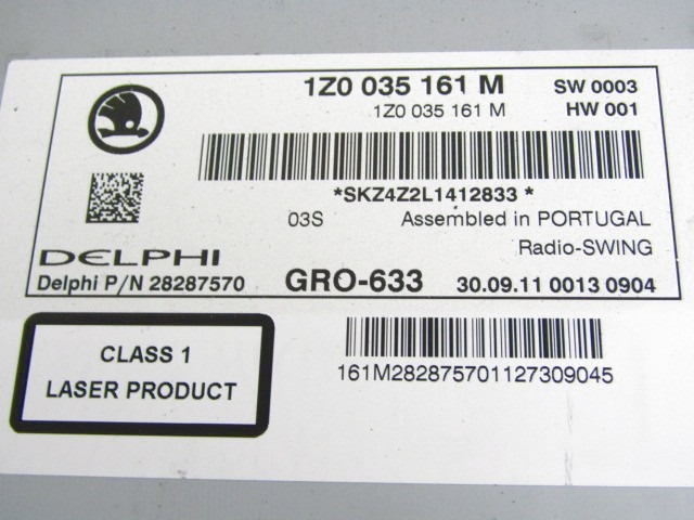 RADIO CD / OJACEVALNIK / IMETNIK HIFI OEM N. 1Z0035161M ORIGINAL REZERVNI DEL SKODA YETI 5L (7/2009 - 10/2013)BENZINA LETNIK 2011