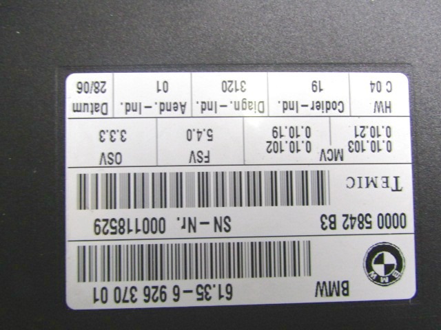 SEDEZNI MODUL OEM N. 61356926370 ORIGINAL REZERVNI DEL BMW SERIE 3 BER/SW/COUPE/CABRIO E90/E91/E92/E93 (2005 -2009) BENZINA LETNIK 2006